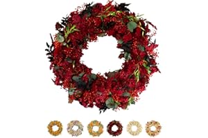 ‎HOLIKI PHILARO Trockenblumenkranz Burgund Ø 30cm - kein Plastik I Trockenblumen Premium Qualität aus Europa I Trockenblumen Kranz für Haustür, Wand und Tisch