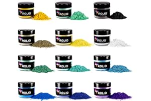 Rolio - Mica Powder - 12 Jars of Pigment for Paint, Dye, Soap Making, Nail Polish, Epoxy Resin, Candle Making, Bath Bombs - Sumer Mountains