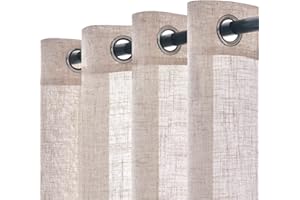 Woaboy Cortinas de Lino Visillo Translúcido Cortinas con Ojales Modernas Decorativas para Salón Ventana Habitación Dormitorio 2 Piezas 140x225 cm Blanco