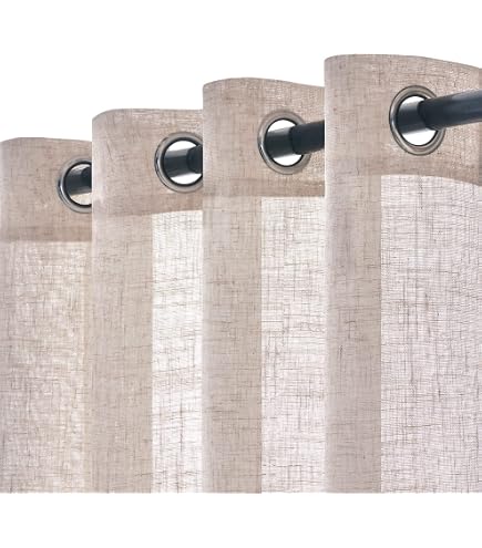 Weiße Leinenvorhänge – Lichtfilternd, Sichtschutz, 264x244 Cm, 2 Panel, Metallösen