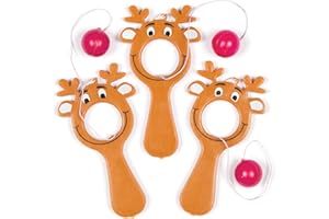 Baker Ross AF834 Mini Reindeer Bat & Ball Games Value Pack — Christmas Novelty Toys for Kids, Perfect Party, Loot, Prize Bag or Stocking Filler (Pack of 5), Assorted