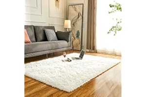 Obundi Bedside Ultra Soft Shaggy Rugs,Fluffy Washable Area Rugs,Thick Ivory Rugs for Living Room,Bedroom,Kids Room (Cream,90x160 cm)