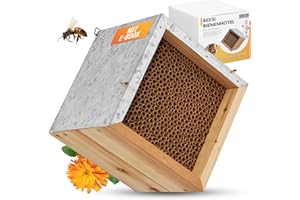 BEESI Bienenhotel mit Metalldach I 600 Nisthülsen aus Pappe 6 & 8 mm Ø I Insektenhotel zum hängen I Wildbienenhotel stabile Aufhängung I + E-Book