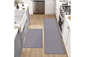 DEXI Alfombra Cocina Lavable Antideslizante, Juego de 2 Alfombrillas Absorbentes de Aceite y Agua, Alfombras Pasillo para Salón, Lavadero, 43.5x75cm + 43.5x150cm, Gris