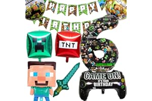 SOANWIND 6 Year Happy Birthday Balloon Banner Foil Balloons for Boy Cartoon Supplies Gaming Theme Party Supplies Decoration 5th Gaming Birthday Decorations (6th.)