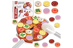 Williyatt Kit Pizza Cuisine en Bois Accessoires avec Coupe-Pizza, Spatule, Assiette Jouets pour Enfants de 3+ Ans