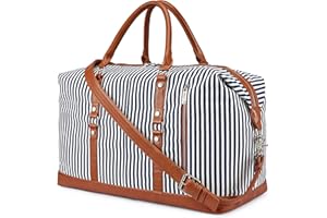 S-ZONE Reisetasche Canvas PU Leder 45L Weekender Tasche Travel Duffle Bag Übergröße Handgepäck mit Abnehmbar Schulterriemen für Reise Urlaub Wochenende Gym Übernachtung