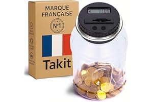 TAKIT Tirelire Electronique [Garantie 5 Ans] Compteur Numérique - Fonctionne avec Centimes, Euros, Billets - Calcul Automatique - Parfait pour Un Cadeau, Gris