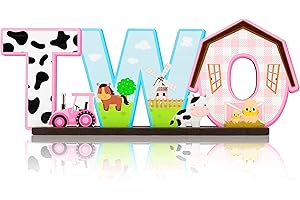Haooryx Pink Farm Two Letter Sign Wooden Table Centerpieces for Kids Farm Barnyard Animals Two Years Old 2nd Birthday Party Sign Milestone Plaques Baby Shower Photo Props Room Decor Party Supplies