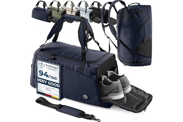 Sac de Sport Homme/Femme + Fonction à Dos, Compartiment Chaussures, Trousse Toilette | 40/60L Cabas de Fitness Voyage Bain Bagage Gym Football Basket-Ball Tennis Yoga Gym Boxe Entraînement Bag