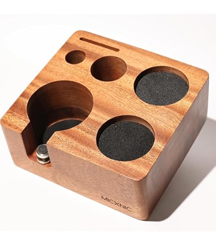 efuturetime Tamper Station 58mm Tamperstation Holz Coffee Abklopfbehälter Wooden, Andrückstation für 58mm Siebträger für Bar, Cafe, Familie