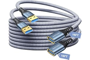 ANDTOBO 2 Pack Cable Alargador USB 3.0 (5M), Cable USB 3.0 Macho A Hembra Extensor de alta velocidad de transferencia de datos 5Gbps Para Gamepad, Impresora, Webcam, Teclado USB, Pendrive, Disco Duro