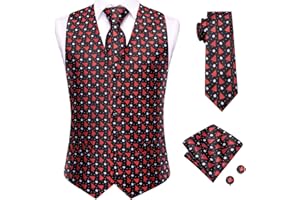 Dubulle Waistcoat and Ties for Men Christmas Mens Vest Snowflake Reindeer Necktie and Pocket Square Set Party