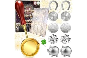 SYNERIX Zinngießen Silvester Spiele Set 2026 mit 10 Zinnfiguren und 1 Löffel, orakel für Partyspiel, Glücksbringer Silvester Deko, Kinder Geschenke Neujahrsgeschenke, die Gesunde Alternative zum Bleigießen