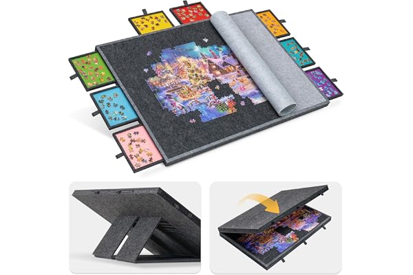 Lavievert Planche de puzzle inclinable 2000 pièces 8 tiroirs colorés Couverture Table pliable 4 angles réglables Chevalet intégré