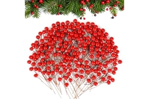 Coicok 200 pezzi Mini Bacche di Agrifoglio Rosso, Bastoncini di Bacca Artificiale, per Albero Di Natale, Ciondolo Mestiere Fiore Corona Fai da Te, Forniture per Feste Di Natale Decorazione