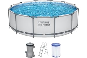 Bestway Steel Pro MAX Frame Pool-Set mit Filterpumpe Ø 366 x 100 cm, lichtgrau, rund, Grau