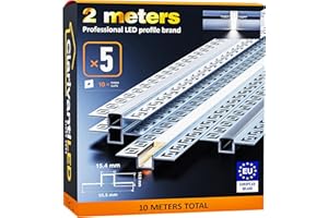 ClarivantiLED 2m×5 Profilé LED Encastrable 2m Aluminium pour Ruban LED Goulotte Diffuseur Rail Plafond Couvercle Transparent, Profilé Transparent pour Bande LED plinthe
