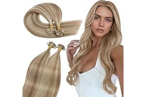 Ugeat Extension Capelli Veri Cheratina Meches Castano Biondo 40cm 50grammi Extension Alla Cheratina Capelli Veri Castano Dorato Umani Lisci Effetto Volume 50ciocche