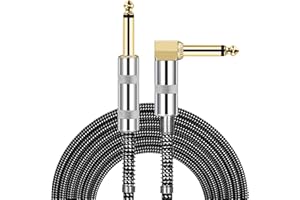 JOLGOO Gitarrenkabel, 1/4 Zoll Kabel 4.5m, gerade bis rechtwinklig 6,35mm Stecker Bass Keyboard Instrumentenkabel, schwarz und grau Tweed Stoff Jacke, elektrische Mandoline, pro Audio