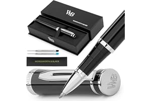 Wordsworth & Black Rollerball Pen - Penna di Lusso - Finitura Cromata, Lacca Nera, Ricarica di Inchiostro, Ricaricabile, Regalo per Uomini & Donne, Scrittura Professionale, Belle Penne Eleganti