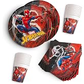 Procos - Spiderman World of Webs Birthday Decoration, 52 Pieces, Cardboard Plates, Cups and Napkins for Kids Parties, Party T
