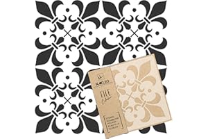NL NAKLEO ART & WALL DECOR NAKLEO Almada Stencil Riutilizzabile in Plastica per Piastrelle - 10x10cm - Spagnolo Floreale Moresco - Marocchino Geometrico - Grande Paver Blocco Pavimento Muro Modello Pittura Legno