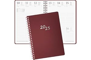 Agenda 2025 SETTIMANALE Purepaper - 12 Mesi Gennaio Dicembre - 16x21 formato medio A5 - rilegatura a SPIRALE - Made in Italy legatoria artigianale BORDEAUX