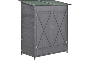 Outsunny Armoire de Jardin abri à Outils 140L x 75l x 160H cm 2 Portes verrouillables 2 étagères Toit bitumé étanche Bois de Sapin pré-huilé