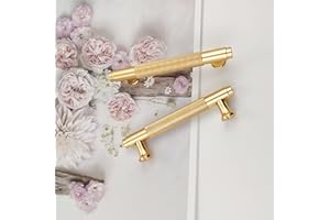 PEXINTEK Pack of 2 Cabinet Handles, Gold Modern Handles, Furniture Handles, 96mm, Hole Spacing, Door Handles, Kitchen Drawer Handles, Vintage Handles for Kitchen Cupboards, Chest of Drawers (Golden Brushed)