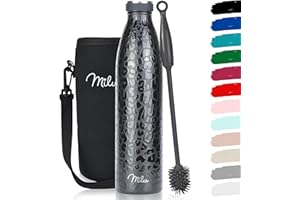 Milu Bouteille d'eau en Acier Inoxydable - Double paroi isolée sous vide - Bouche Standard Gourde - 350ml 500ml / 750ml / 1000ml/ 1.5l - sans BPA - Thermo Gourde Bouteilles (Black Leopard, 1000ml)