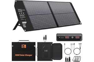 Mesuvida 100W Solar Ladegerät Faltbar mit 5 Anschlüssen, 24V MC4 höhere Leistung/24V DC/QC 3.0 USB-A und USB-C (PD65W) Solar Ladegerät
