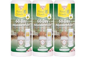 Zero In 60-Day Citronella Diffuser – Portable Bug Repellent for Indoor & Outdoor Use with Adjustable Intensity - Pet-Safe, Fast-Acting Protection for Home, Garden, Patios & Travel - Multi Packs X3