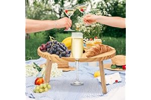 SCOUTTEEMO Outdoor Wine Table Portable Mini Camping Table Picnic Table Round Wood Portable Outdoor Wine Table Picnic Table Foldable Small Beach Table for Garden Travel Camping Picnic Beach (30 x 16 cm)