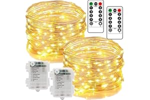 Chipark Fairy String Lights Battery, 120 LED 2 Pack 12m with Remote 8 Modes Waterproof Copper Wire Lights Decorative Lighting for Indoor/Outdoor Bedroom Photo Frame Garden Christmas (Warm White)