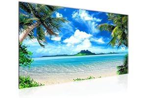 Runa Art Cuadro Decorativo Playa Palmeras 1 Parte Moderno Cuadro Lienzo no Tejido para Sala Mar Azul Beige 603312a