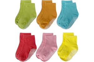 YANWANG 12 Paires de Chaussettes de Non-dérapage de Garçon d'Enfant en Bas âge de Coton Antidérapantes Avec Poignée pour Bébé Garçons, Filles