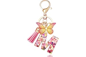 EnigmaDrops Keychains in the shape of Initial letters for Women Tassel Butterfly Pink Purple Cute Car Keyring for Wallet Purses Backpack A-Z