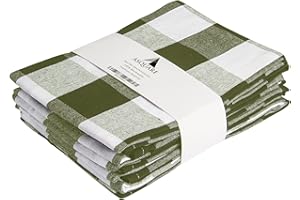 Asquare - Set di 4 strofinacci in cotone, 50 x 70 cm, a quadretti, strofinacci per asciugatura, 220 g/m², colore: verde/bianco