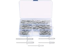 LJHOME 120 Pcs Pop Rivets Assortment, Assorted Flange Aluminium Blinds Rivets with Storage Box, 3.2mm, 4mm, 5mm Head Rivets for Metal, Wood, Plastic