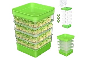 ohbien 4 Tier Microgreens Growing Kit Stackable, Kitchen Seed Sprouter Kit with Drain Holes and Drain Tray High Budding Rate Seed Sprouter Tray Easy to Store for Sprouts Beans Broccoli Alfalfa Seeds