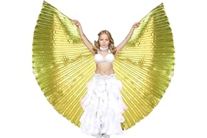 Baisdan Ali di Danza del Ventre per Bambini, Ali di Iside, Ali di Farfalla con Asta Telescopica per Danza del Ventre, Carnevale, Palcoscenico, Festa di Natale Oro