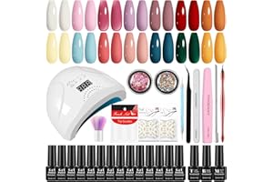 Kit Vernis Semi Permanent, Phoenixy Kit Ongle Gel UV Complet 14 Couleurs avec Lampe 48W U V/LED, Kit Manucure avec Autocollants pour Ongles