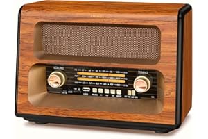 PRUNUS J-199 Vintage radio Bluetooth, radio AM SW FM Vintage Retro, zasilanie bateryjne z 2 trybami zasilania (zasilanie AC / 2 baterie AA/2 baterie D), obsługa karty TF, USB