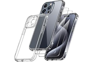 Qasyfanc Funda Compatible con iPhone 15 Pro, Carcasa Silicona PC con Protección de La Cámara y 2 Protector Pantalla, TPU Protección Militar Anti-Choque, Anti-Arañazos Caso, Transparent