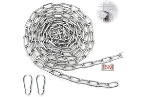 Mbsomnus Cadena 15 M 3 mm Cadena Resistente Cadenas Cadena de Acero Cadena de Metal Cadena Galvanizada con Eslabones Soldados y Mosquetón Catena para Cadena Columpio Bicicleta