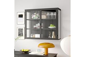 CELYA Retro Welle Glastür Wandschrank mit abnehmbaren Regalen, passend für Büros, Esszimmer, Wohnzimmer, Küchen und Badezimmer (C1-Schwarz)