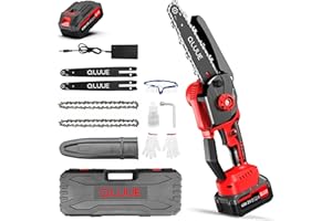 Mini Motosierra a Batería,QLUUE de 8 Pulgadas con Motor de 1150 W, Bloqueo de Seguridad y Múltiples Accesorios. Motosierra Portátil ideal Para Jardinería, Corte de Ramas y Madera