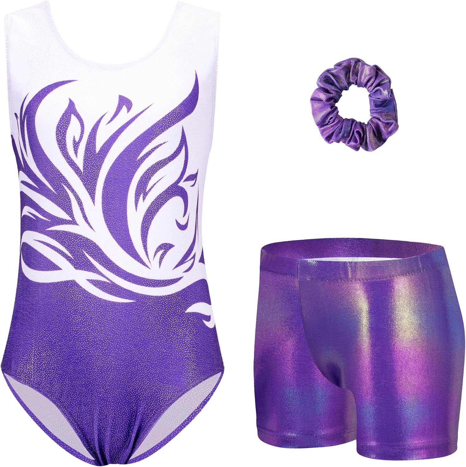 Arshiner Maillot Gimnasia Ritmica Niña Conjunto de Gimnasia Tres Piezas sin Mangas para Verano Entrenamiento Moderno Conjunto de Body y Pantalón Corto Maillot Ballet Niña 3-10 Años