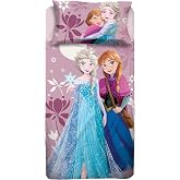 Frozen Disney Single Bed Sheet Set, Flat Sheet, Fitted Sheet, Pillowcase, Pink, 100% Cotton, Official Product